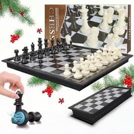 RUISTLI Tablero de Ajedrez,Profesional Ajedrez Magnetico de ABS Plegable,Chess para Niños y Profesionales,Tamaño de La Placa 25 * 25CM (32 Piezas de Ajedrez)