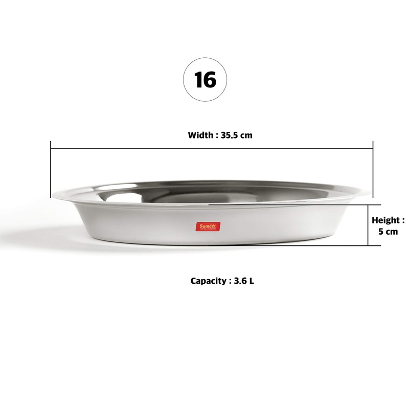 Sumeet Heavy Stainless Steel Parat (3.6 liter, 35.5Cm) Silver