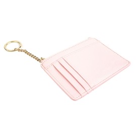 Tiardey Mini Zipper Coin & Card Holder for Women Multiple Card Slots Functional Keychain Simple Leather Credit Card Holder for Women, pink, 经ộ的