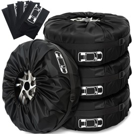 Gucass Set of 4 Tyre Bags, Tyre Cover, 19-23 Inches, Waterproof Tyre Bags and Tyre Protector, Tyre Bag for Tyre Storage and Transport, UV Protection, Black, Size L (Diameter 80 cm)