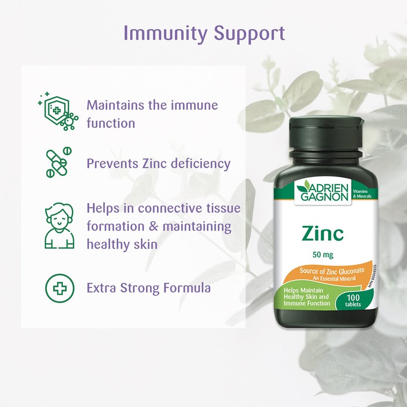 Adrien Gagnon - Zinc 50mg, Immune System Support, 100 Tablets