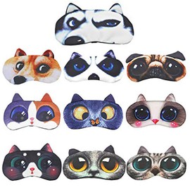 HYCLES 10 Pack Cartoon Animal Cute Sleep Eye Mask with Adjustable Strap Relaxed Sleeping Blackout Cat Dog Eye Cover Eyeshade for Kids Men Women Travel Rest/Blindfold Game