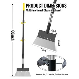 Garden Flat Shovel, Heavy Duty Multifunctional Cleaning Shovel with 60" Adjustable Long Handle, Metal Floor Scraper Tool for Weeding, Scraping, Ice & Snow Removal, Driveway, Sidewalk, Garden, Outdoor