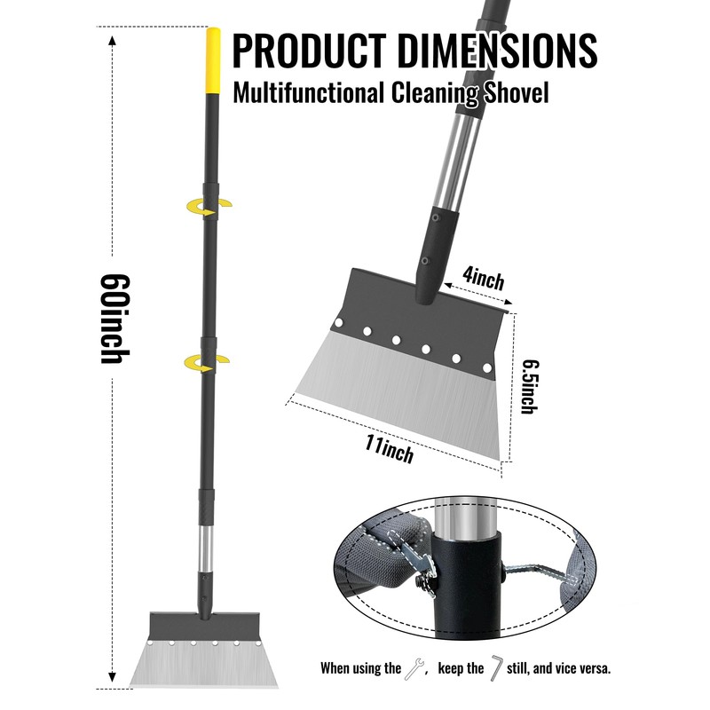 Garden Flat Shovel, Heavy Duty Multifunctional Cleaning Shovel with 60"