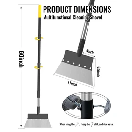 Garden Flat Shovel, Heavy Duty Multifunctional Cleaning Shovel with 60" Adjustable Long Handle, Metal Floor Scraper Tool for Weeding, Scraping, Ice & Snow Removal, Driveway, Sidewalk, Garden, Outdoor
