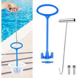 Skimmer Basket Handle, Universal Swimming Pool Skimmer Basket Handle Hook Pool Filter Basket Handle Fit All Inground Pool for Debris Removal Keep Hands Safe and Clean