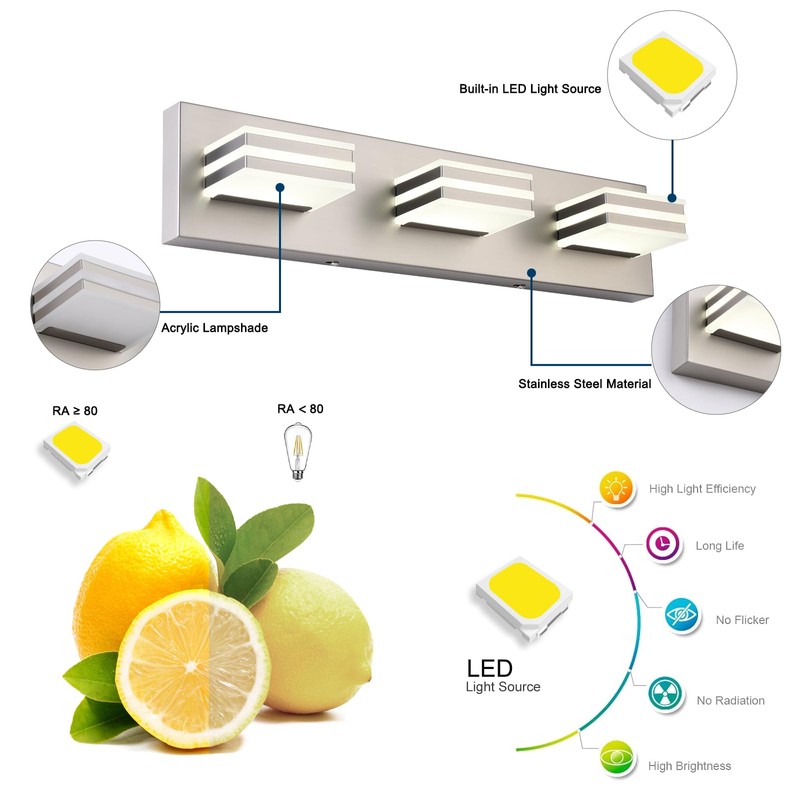 yumcrelect Brushed Nickel Vanity Lights for Bathroom Light Fixtures (3-Light,