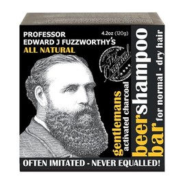 Professor Fuzzworthy's Gentlemen's Activated Charcoal & Beer Beard Hair Shampoo Bar for Normal, Dry, Oily Hair, 4.2 Ounce