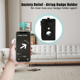 PRETWOYS 2-in-1 Airtag Badge Holder & Slim Minimalist Front Pocket Wallet, PU Leather ID Badge Card Holder with Zipper Pocket & 1 Clear ID Window & 2 Credit Card Slot & 1 Lanyard