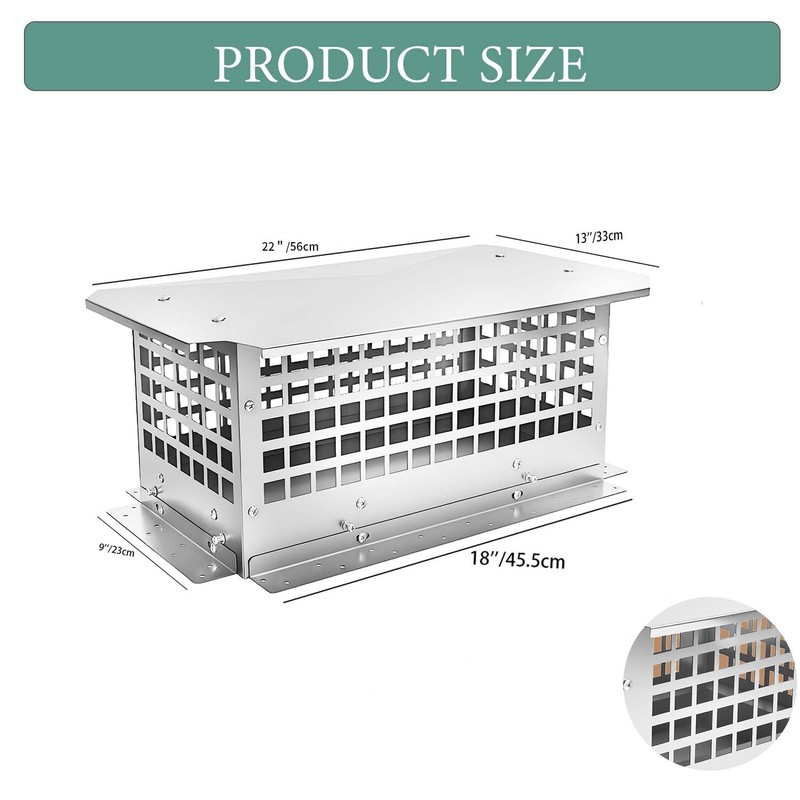 LTSEAME Chimney Cap, 9" x 18" Chimney Cover Stainless Steel