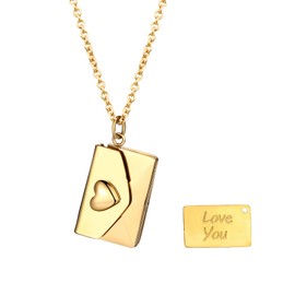 Oidea Love Letter Envelope Necklace for Women: Stainless Steel Promise Locket with I Love You Secret Message Jewelry Mother's Day Christmas Valentine's Day Gifts for Her, Gold