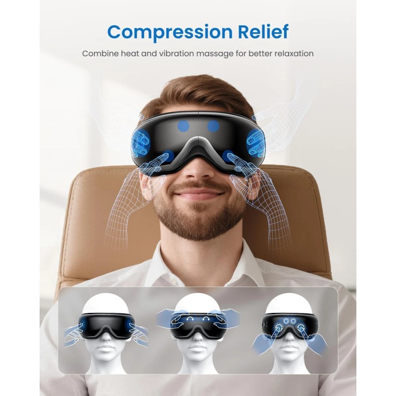 RENPHO Eye Massager with Heat and Vibration Compression Rechargeable Bluetooth
