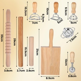PEOVLVN 9 Pcs Pasta Making Tools, Pasta Making Kit Includes 1 Gnocchi Board 3 Pasta Rolling Pin 4 Ravioli Cutter and 1 Dumpling Maker for Pasta Lovers Baking Kitchen Gift Ideas