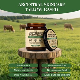 Beef Tallow for Skin, Tallow and Honey Balm 7.05 oz. with Cosmetic Spatula - Beef Tallow for Face and Body, Natural & Deep Nourishment for Dry, Cracked, Sensitive Skin 200g