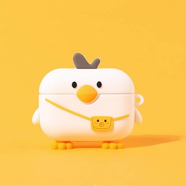 Compatible for AirPods Case Pro White Bag Duck, Men Women Protective Silicone Funny Kawaii Fashion Cartoon 3D Cute Duck Skin Cover for AirPods Pro with Keychain