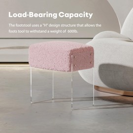 bitaycan Vanity Stool Chair and Foot Rest -Modern Vanity Stool and Pouf Ottoman with Wool and Acrylic Leg for Makeup Room, Living Room, Bedroom Pink