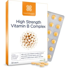 Healthspan High Strength Vitamin B Complex – 120 Tablets | Full Spectrum of All 8 B Vitamins with Choline | Supports Energy, Brain, Heart & Immune Health | Helps Reduce Tiredness & Fatigue | Vegan-Friendly Formula