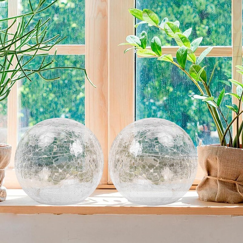 Crackle Globe LED Lamp Battery Operated with Timer, Lighted Glass