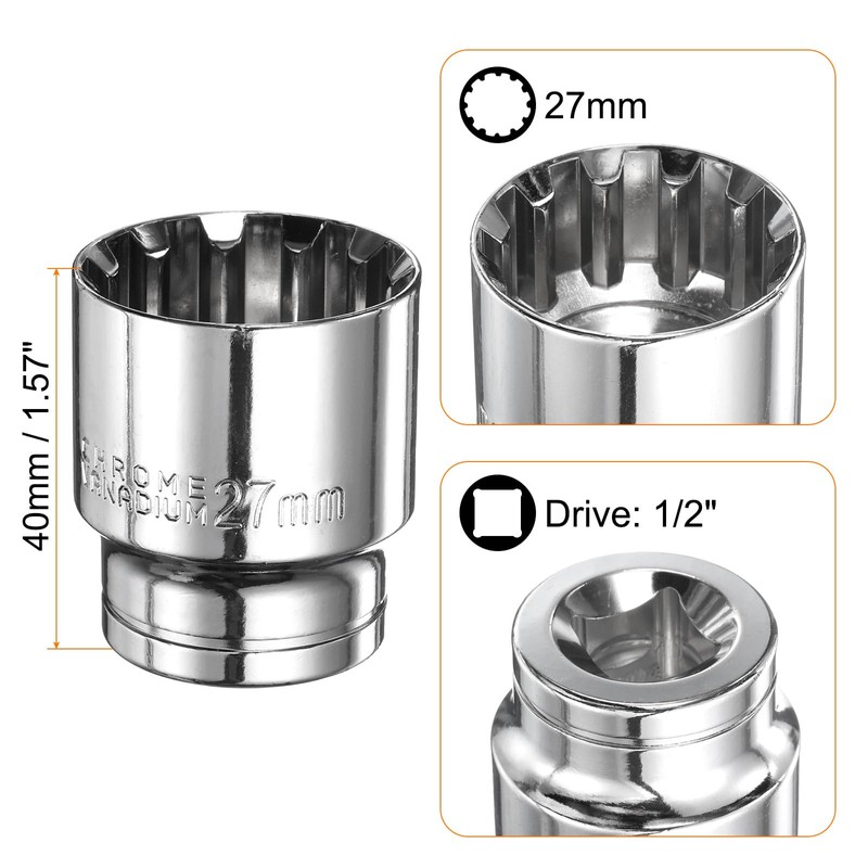 HARFINGTON 12 Point Socket 1/2" Drive by 27mm Metric Shallow