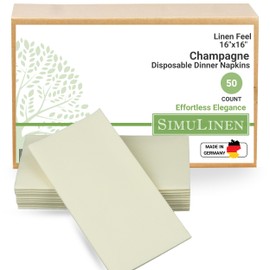 SimuLinen Champagne Dinner Napkins Paper Disposable & Decorative –Dinner Napkins with Linen-feel, Cloth-Like & KOSHER for Passover, Easter, Weddings, Shower Napkins – Size: 16”x16” – Box of 50
