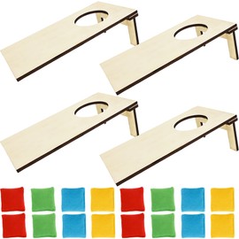 4 Pcs Tabletop Cornhole Boards with 16 Mini Throwing Sandbag Wooden Cornhole Tabletop Game for Adults Kids Indoor Outdoor Travel Throwing Games