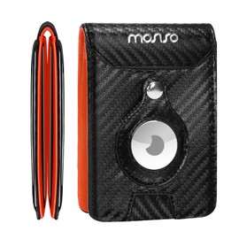 MOSISO Slim Wallet for Men with Holder Compatible with AirTag, PU Leather Minimalist Front Pockets Wallet with Money Clip & Gift Box, Black, black