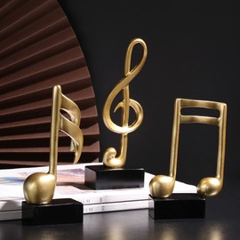 CINY 3pcs Music Note Ornament Musical Sculpture Statue Music Clef, Music Decor, Resin Music Sculpture Set for Home Piano Gifts Souvenirs Gift Resin, Gold