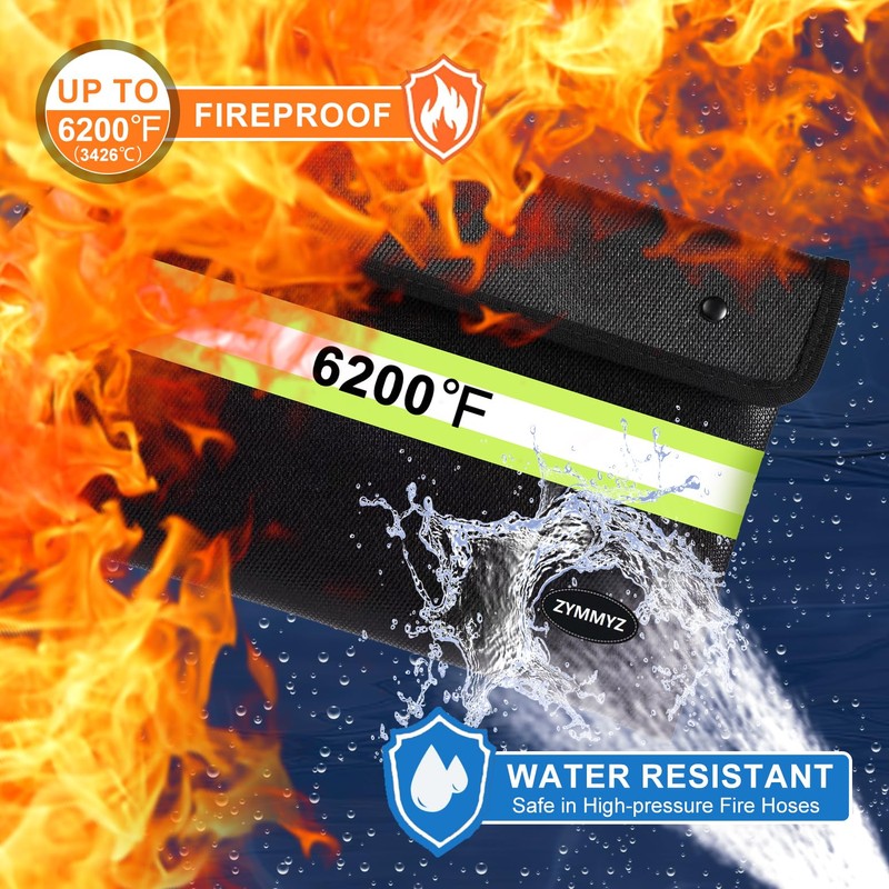 Upgraded Insulated Fire Proof Money Bag for Cash,6200℉ Fireproof&Waterproof Document