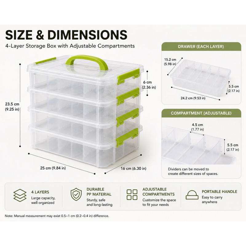 Transparent Plastic Storage Box with Green Drawer Portable Storage Organizer