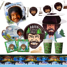 Bob Ross Party In A Box Kit - Serves 10 People - Includes Plates, Napkins, Utensils, Cups & More- Over 100 Pieces - For Bob Ross Fans, Artists, Retirement, Graduation Parties - Party Supplies