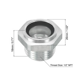 PATIKIL Air Compressor Oil Sight Glass, 1/2" NPT Male Thread Aluminum Alloy Oil Liquid Level Gauge Air Compressor Parts with O-Ring