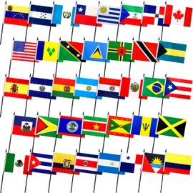 Consummate - Banderas pequeñas de 38 países latinoamericanos con barra pequeña incluyen 21 banderas de países de habla española para decoración del mes de la herencia hispana, 5 x 8 pulgadas, paquete