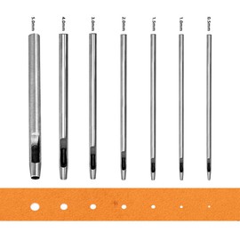 WUTA 7Pcs Hollow Punch Leather Hole Punch Cutter 0.5mm-5mm Round Punch Tool Set, Leather Craft Working Kit for Leather, Watch Band, Fabric, Plastics, Gasket Belt