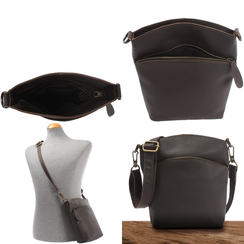 Leconi LE3049 Women’s Small Vintage-Style Leather Shoulder Bag/Handbag/Leisure Bag, 22