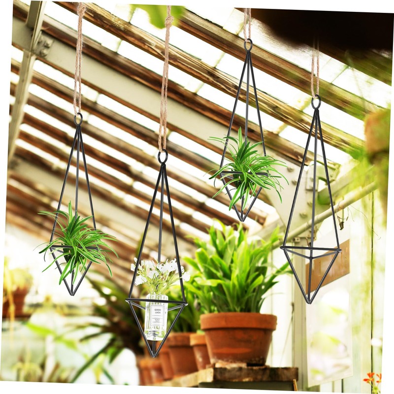 SUPVOX 4Pcs Geometric Metal Air Plant Holder Stylish Hanging Planter