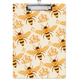 CRASPIRE Acrylic Clipboard A4 Bees Writing Board With Stainless Steel Clip Rectangle Yellow Crown Writing Instrument Decorative Clipboards Forms Holders for Office Supplies School Students