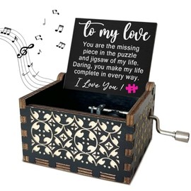 To My Love Caja de música de madera con asa You are the Missing Piece Cajas de música vintage, regalos románticos para esposa, novia, esposo, U R My S
