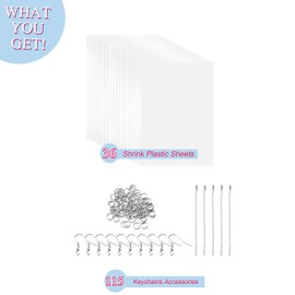 Warckon 151 Pieces Shrink Plastic Sheet Kit Include 36 PCS Shrinky Art Paper with 115 PCS Keychains Accessories for Kids Creative Craft