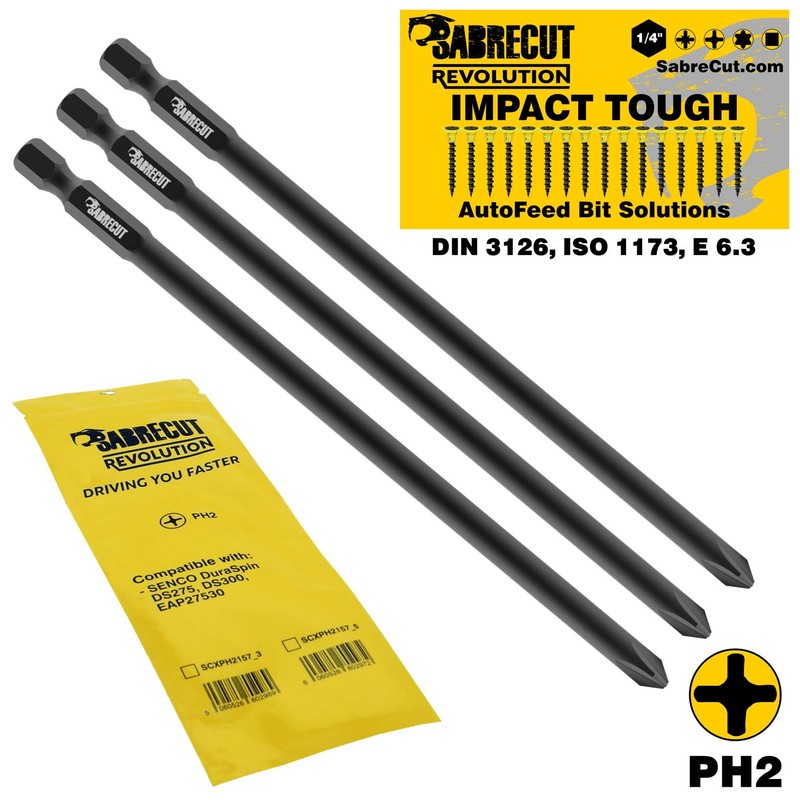 3 x SabreCut SCXPH2157_3 157mm PH2 Autofeed Collated Drywall Screwdriver