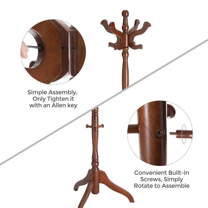 VASAGLE Coat Stand, Solid Wood Freestanding Coat Rack with 11