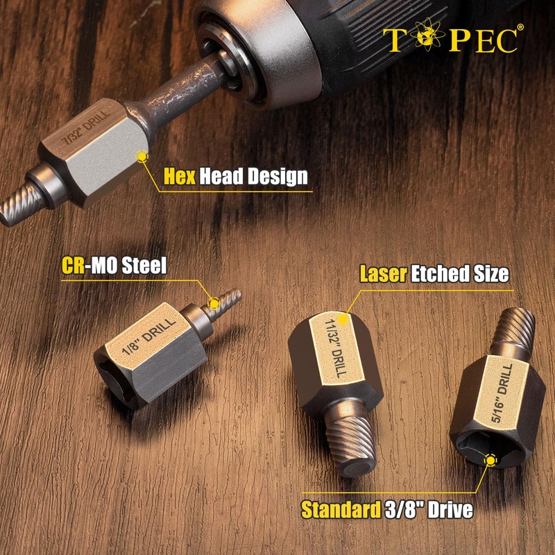 Topec Double Head Screw Extractor Set, Newest Version 3/8” Drive