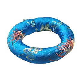 Hinky Imports Tibetan Singing Bowl Cushion, Blue Silk, Cotton Body