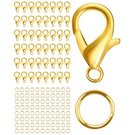 300 Pcs Jewellery Clasps Set, Caianwin Lobster Clasps and Open Jump Rings for Jewellery Making DIY Craft(Gold)