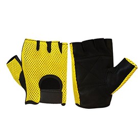 Prime Sports Leather MESH Fingerless Weight Lifting Exercise Gym Wheelchair Gloves Black/Yellow WLG-021 (X-Large)