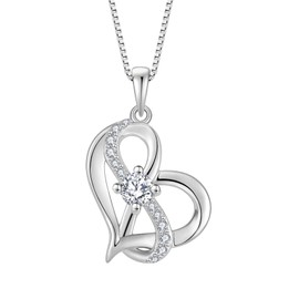 CARICY Love Heart Necklace for Women 925 Sterling Silver Infinity Pandent Necklace with White Cubic Zirconia Jewelry for Her Birthday Christmas