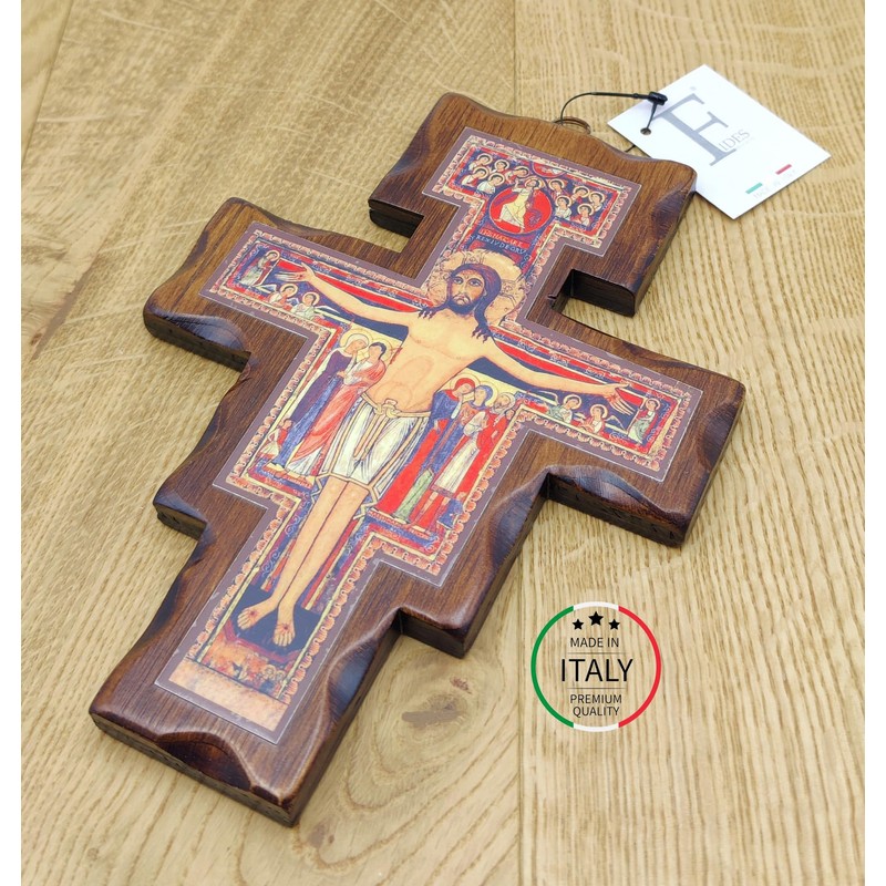 Wooden Crucifix San Damiano Wall Mounted Made in Umbria Italy