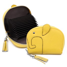 imeetu Card Case, Credit Card Case with Coin Purse, Cute Elephant, Thin, Slim, Lightweight, Large Capacity, Holds 12 Genuine Cow Leather, Characters, Women's, Men's, Skimming, Magnetic, Plain,