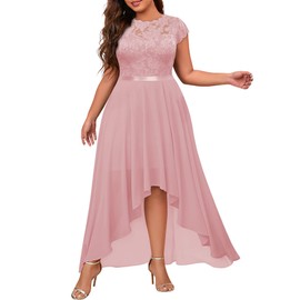 Miusol Women's Plus Size Formal Floral Retro Lace Elegant Bridesmaid Party Maxi Dress Pink
