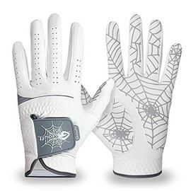 GOuft Spiderweb Golf Glove White Edition -Gray :Durable Suede: All Weather Golf Glove, Good Grip, Feel Soft/Comfort, and Long Lasting: Washable Glove… (26 (Left Hand))