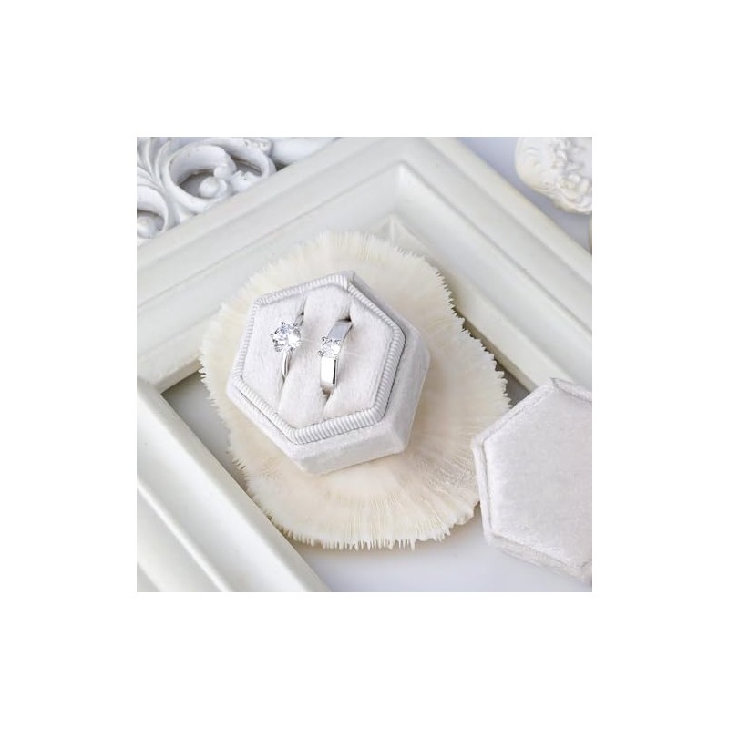 AIEX - Caja de terciopelo para joyas, doble ranura hexagonal